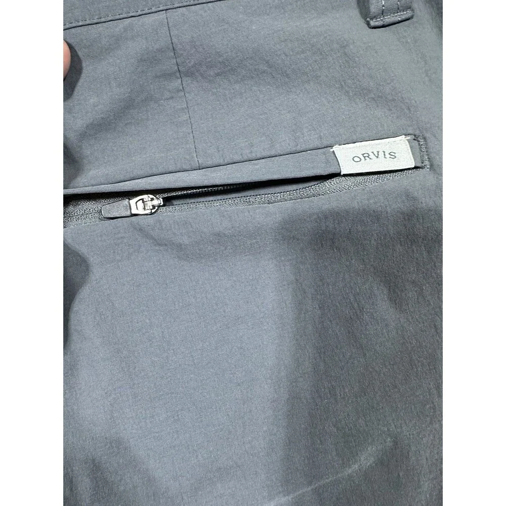 Orvis Men’s Gray Traveler Pants Regular Fit Straight Leg 38 Stretch Flat Front